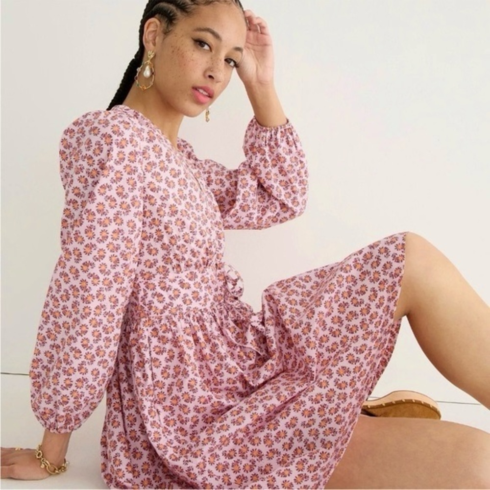 J. CREW V-Neck Cotton Poplin Mini Dress Peony Paisley Floral 8 NWT - Picture 3 of 9